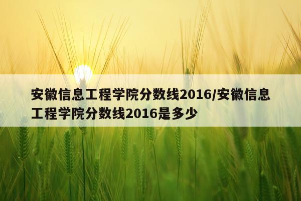 安徽信息工程学院分数线2016/安徽信息工程学院分数线2016是多少