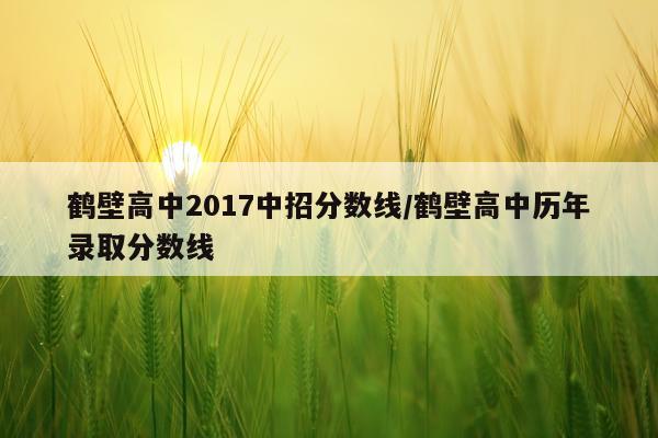鹤壁高中2017中招分数线/鹤壁高中历年录取分数线