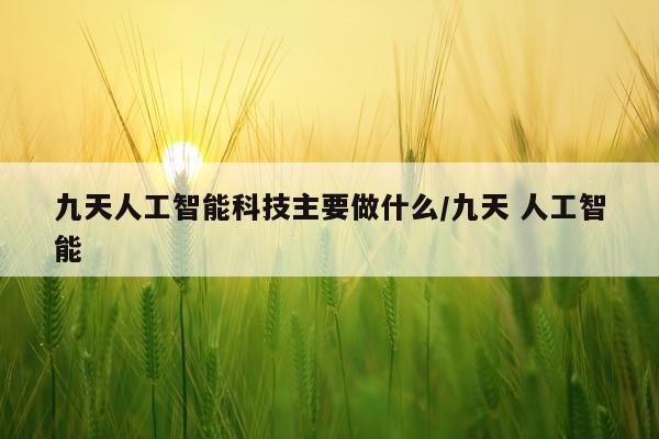 九天人工智能科技主要做什么/九天 人工智能