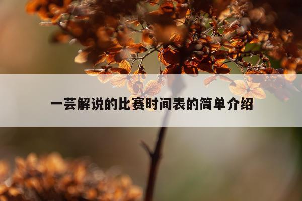 一芸解说的比赛时间表的简单介绍