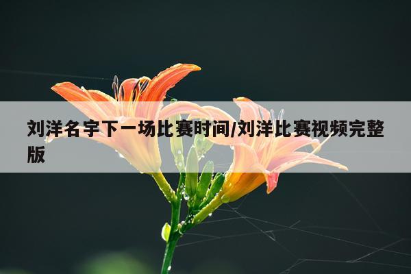 刘洋名宇下一场比赛时间/刘洋比赛视频完整版