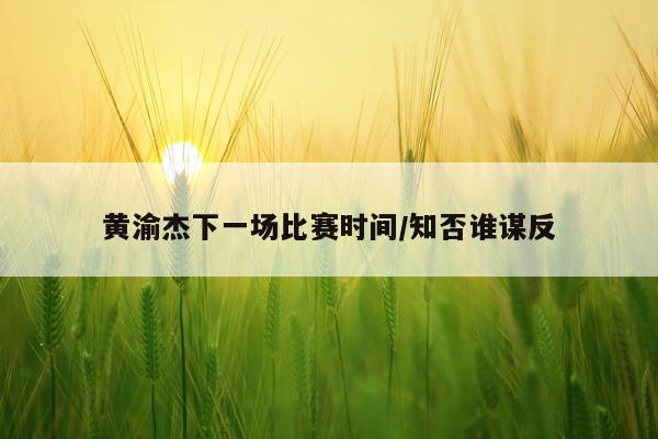 黄渝杰下一场比赛时间/知否谁谋反