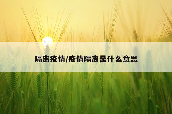隔离疫情/疫情隔离是什么意思