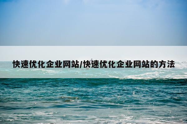 快速优化企业网站/快速优化企业网站的方法