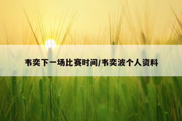 韦奕下一场比赛时间/韦奕波个人资料