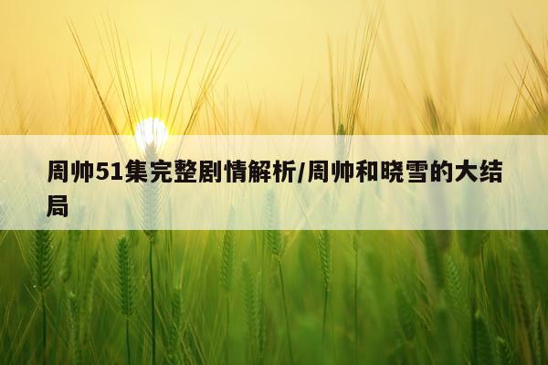 周帅51集完整剧情解析/周帅和晓雪的大结局