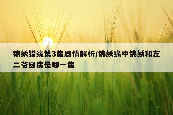 锦绣错缘第3集剧情解析/锦绣缘中锦绣和左二爷圆房是哪一集